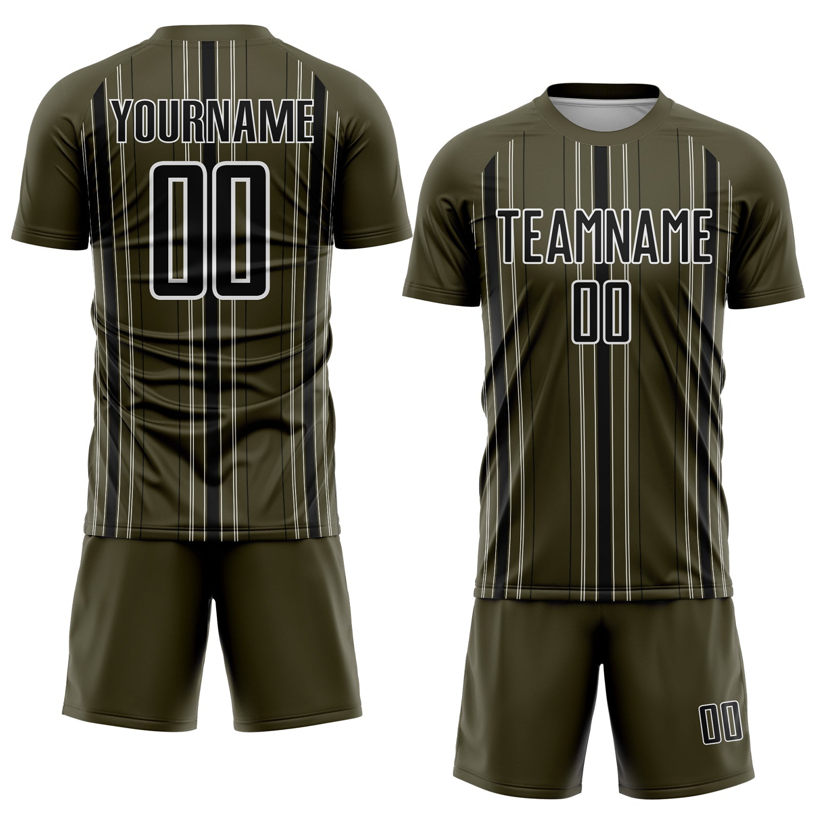 Custom Olive Black-White Stripe Sublimation Salute To Service Soccer Uniform Jersey