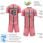 Custom Medium Pink Black-White Stripe Sublimation Soccer Uniform Jersey