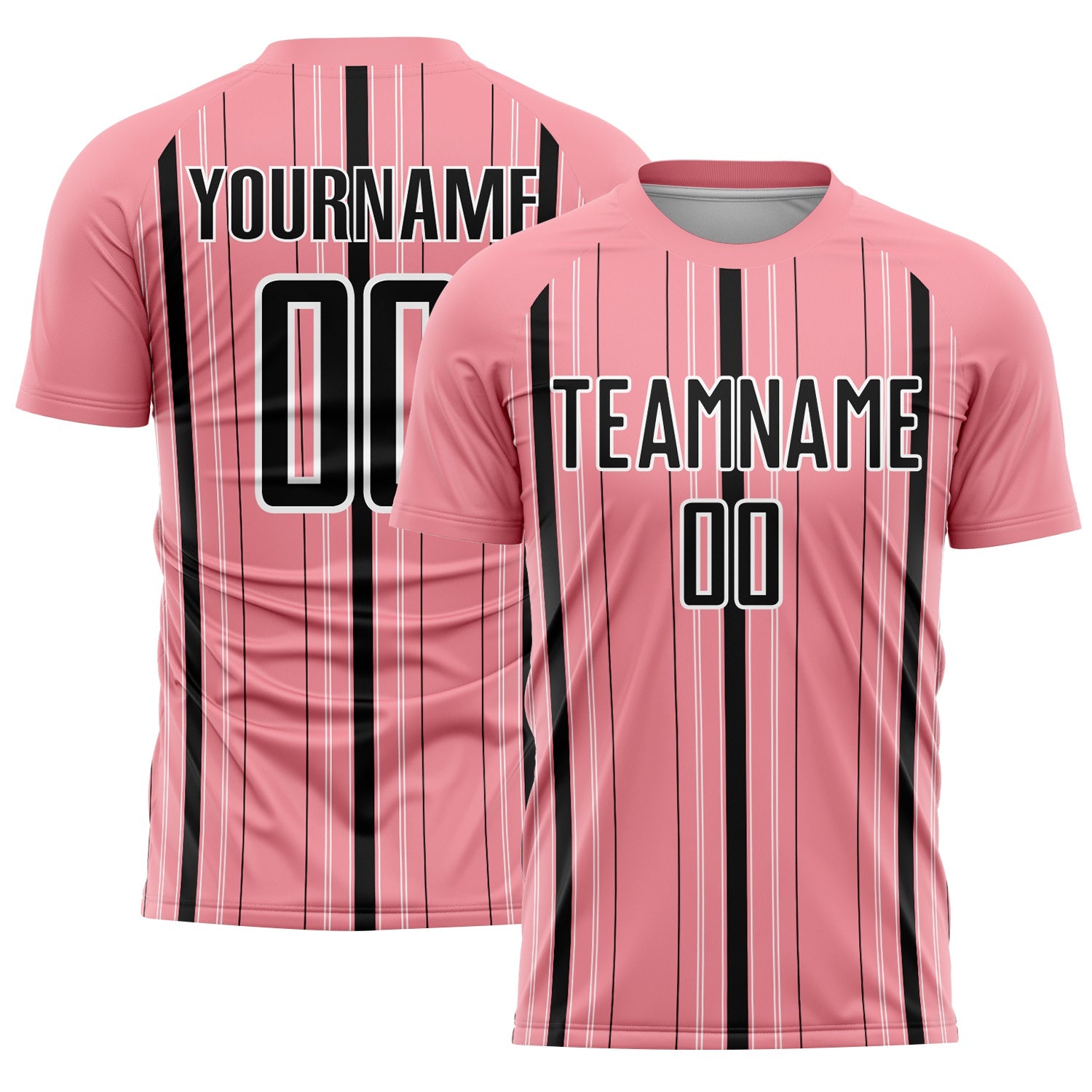 Custom Medium Pink Black-White Stripe Sublimation Soccer Uniform Jersey