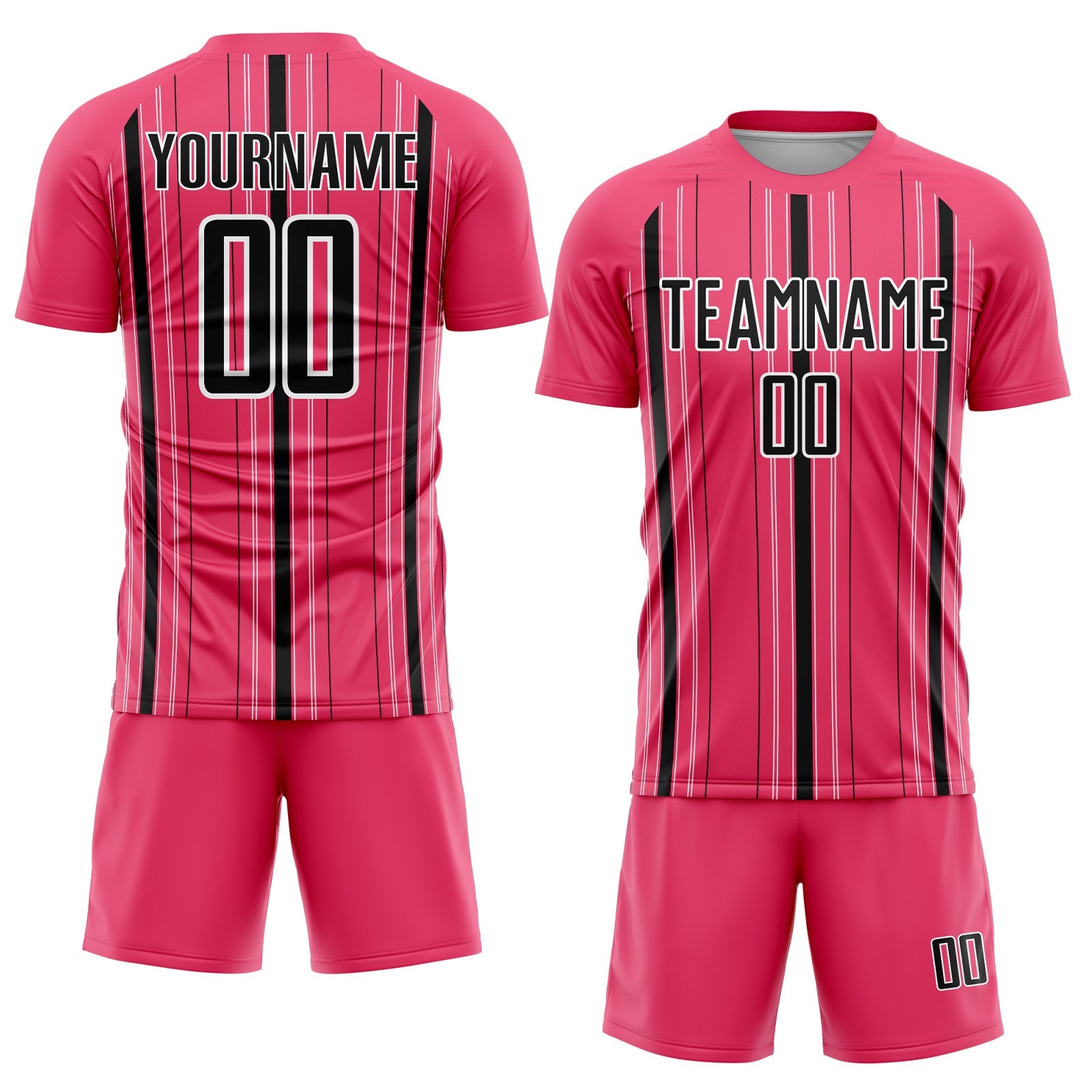 Custom Neon Pink Black-White Stripe Sublimation Soccer Uniform Jersey