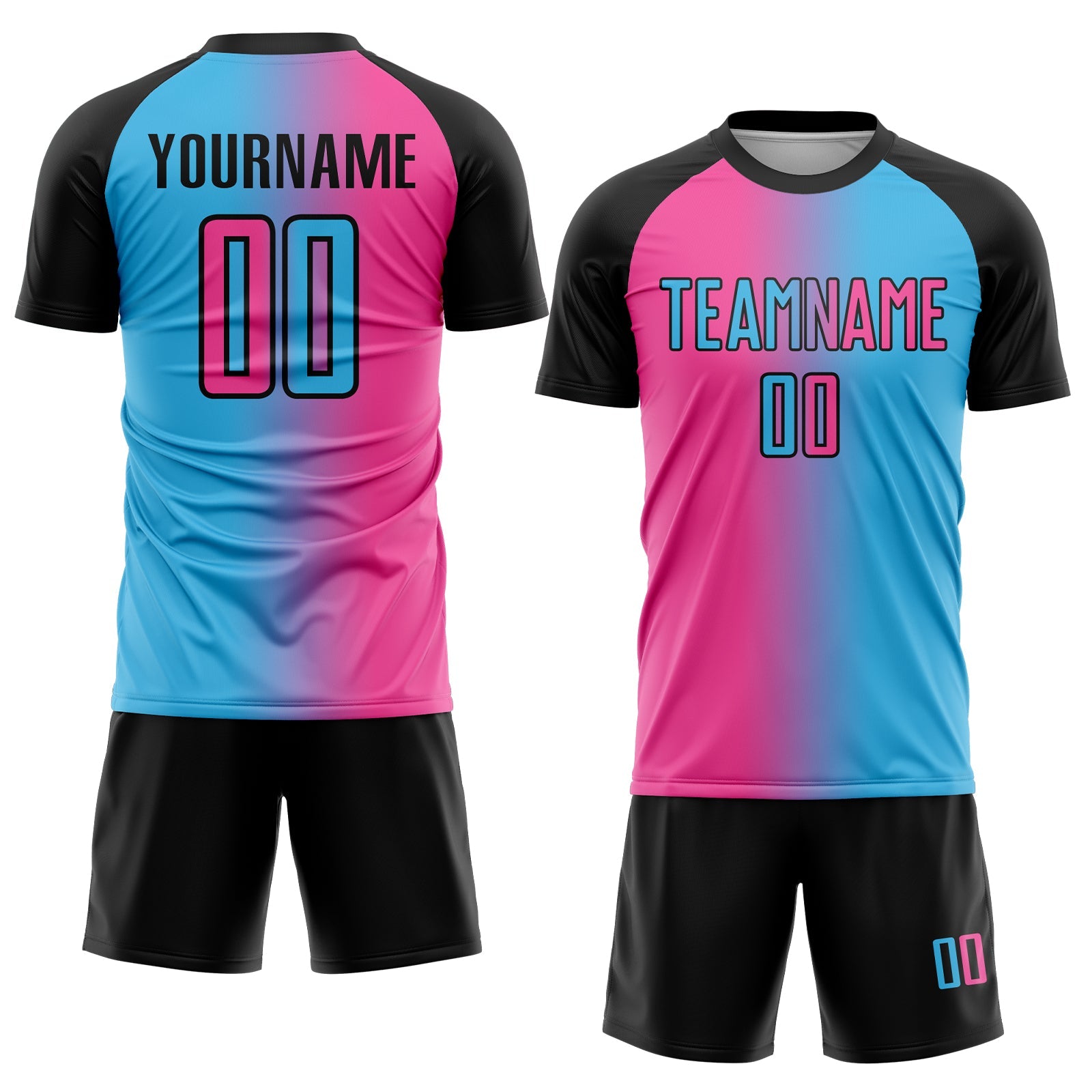 Custom Sky Blue Pink-Black Sublimation Gradient Fashion Soccer Uniform Jersey