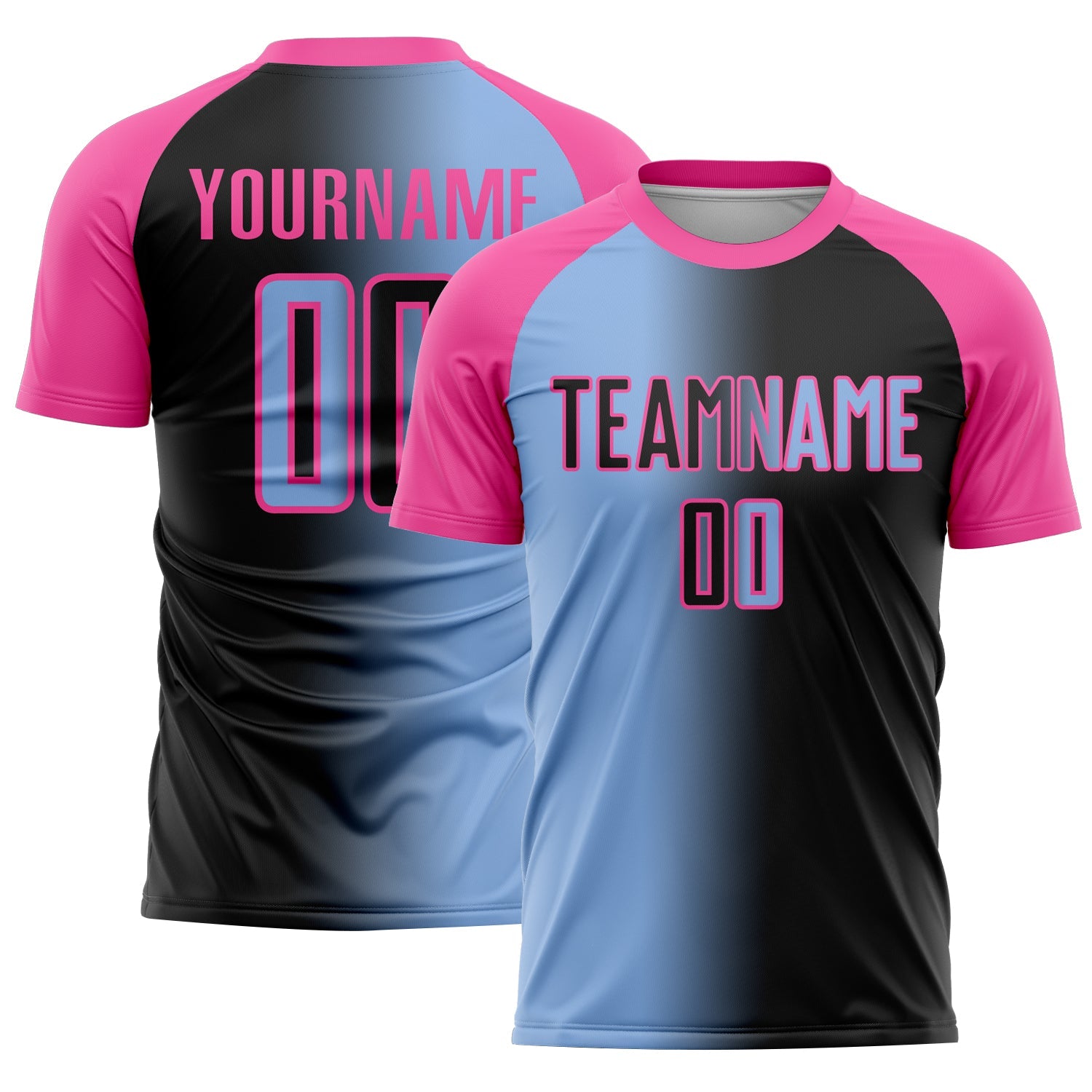 Custom Black Light Blue-Pink Sublimation Gradient Fashion Soccer Uniform Jersey