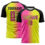 Custom Neon Yellow Pink-Black Sublimation Gradient Fashion Soccer Uniform Jersey