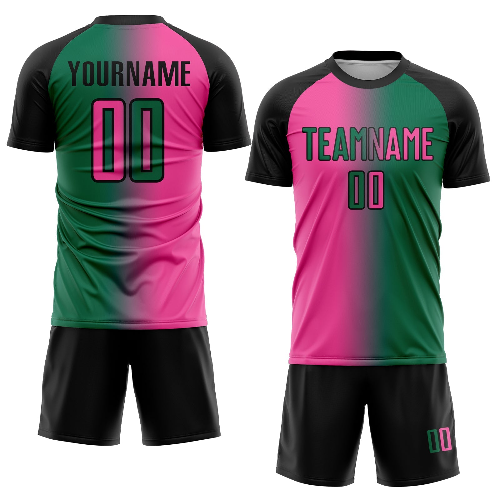 Custom Kelly Green Pink-Black Sublimation Gradient Fashion Soccer Uniform Jersey