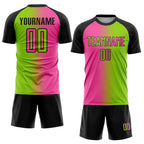 Custom Neon Green Pink-Black Sublimation Gradient Fashion Soccer Uniform Jersey