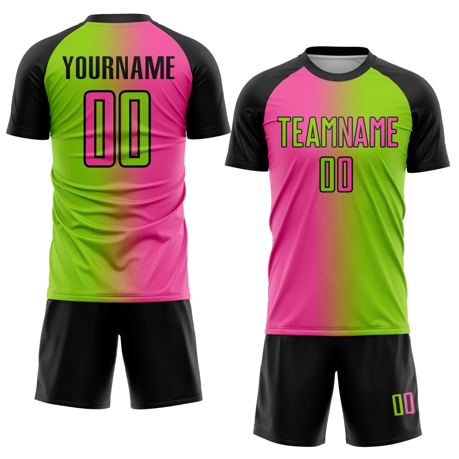 Custom Neon Green Pink-Black Sublimation Gradient Fashion Soccer Uniform Jersey