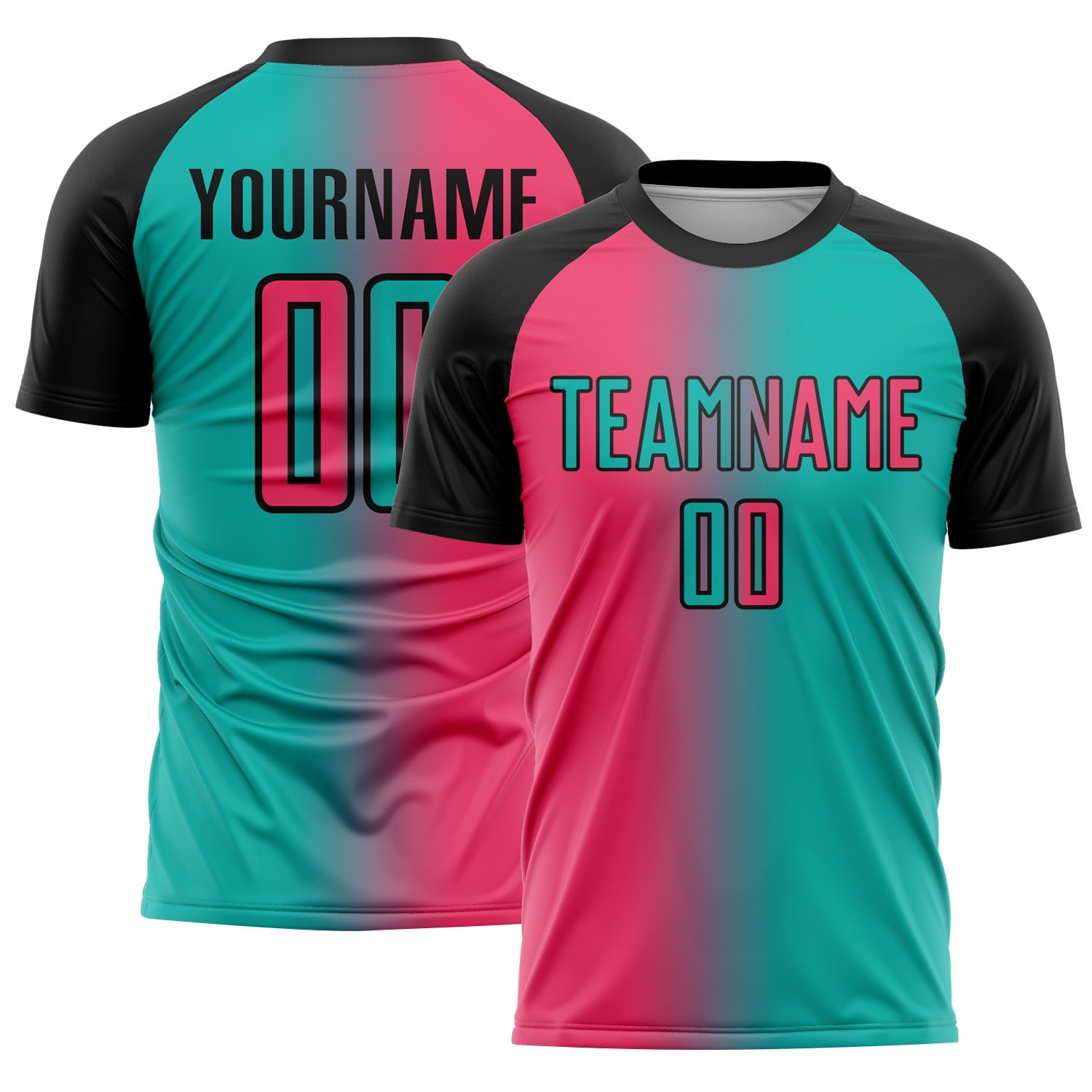 Custom Aqua Neon Pink-Black Sublimation Gradient Fashion Soccer Uniform Jersey