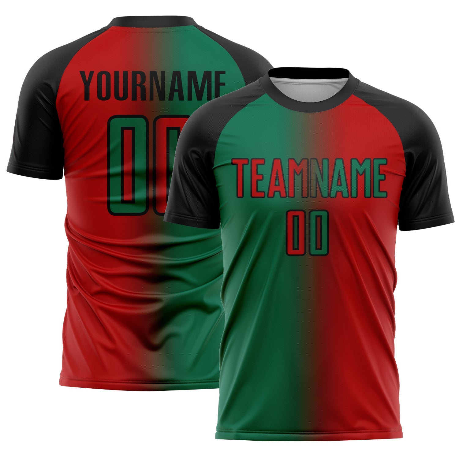 Custom Red Kelly Green-Black Sublimation Gradient Fashion Soccer Uniform Jersey