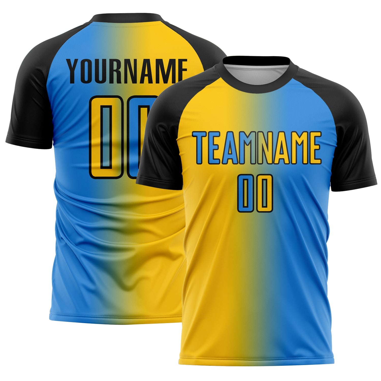 Custom Powder Blue Yellow-Black Sublimation Gradient Fashion Soccer Uniform Jersey
