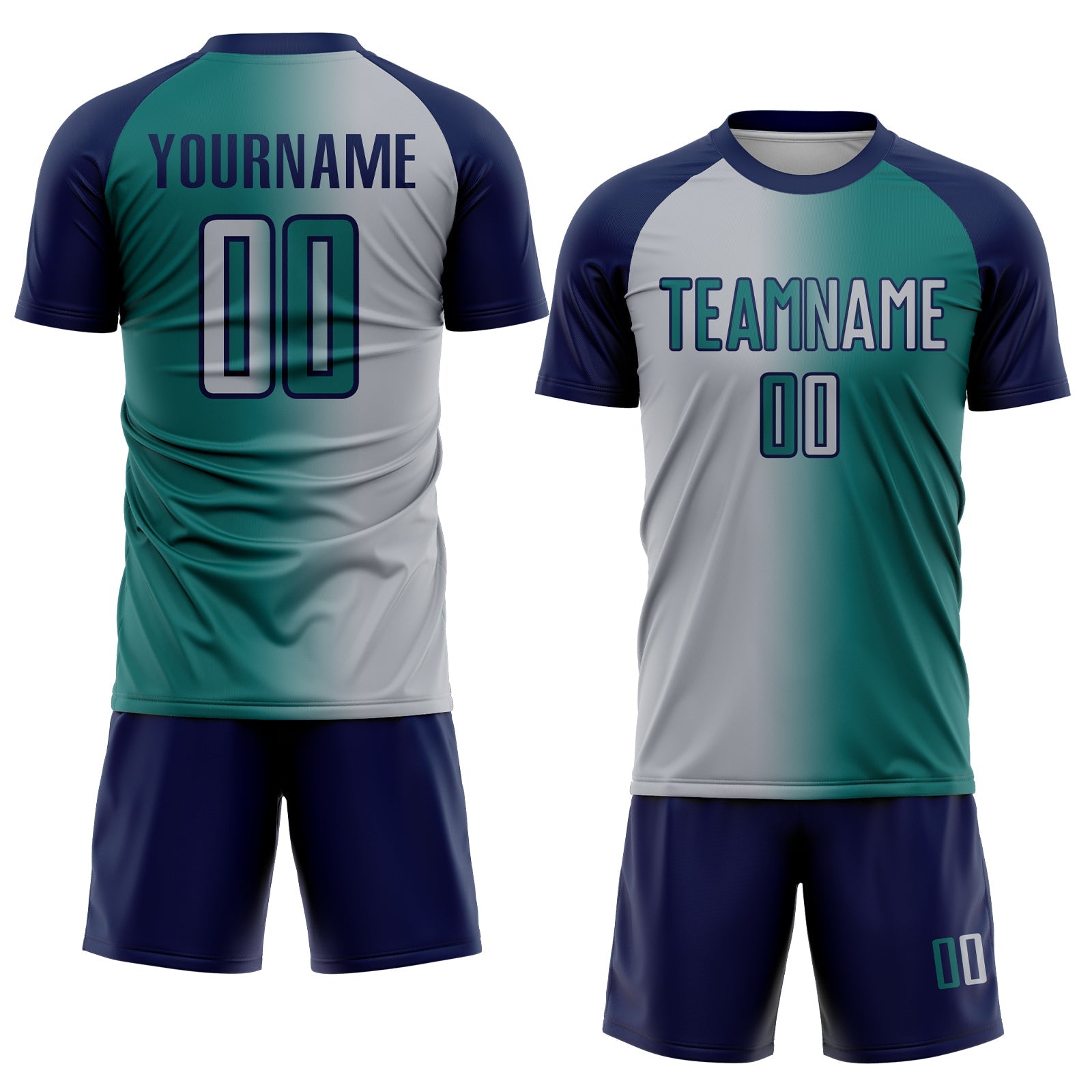 Custom Teal Gray-Navy Sublimation Gradient Fashion Soccer Uniform Jersey