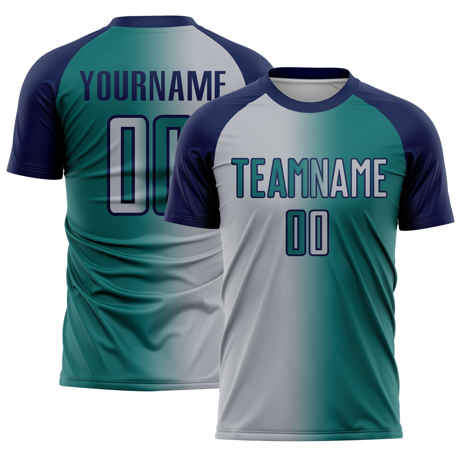 Custom Teal Gray-Navy Sublimation Gradient Fashion Soccer Uniform Jersey