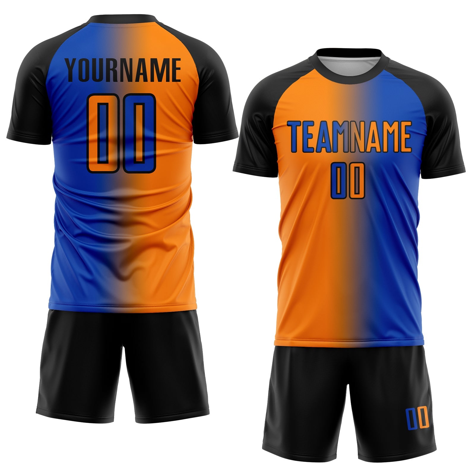 Custom Thunder Blue Bay Orange-Black Sublimation Gradient Fashion Soccer Uniform Jersey