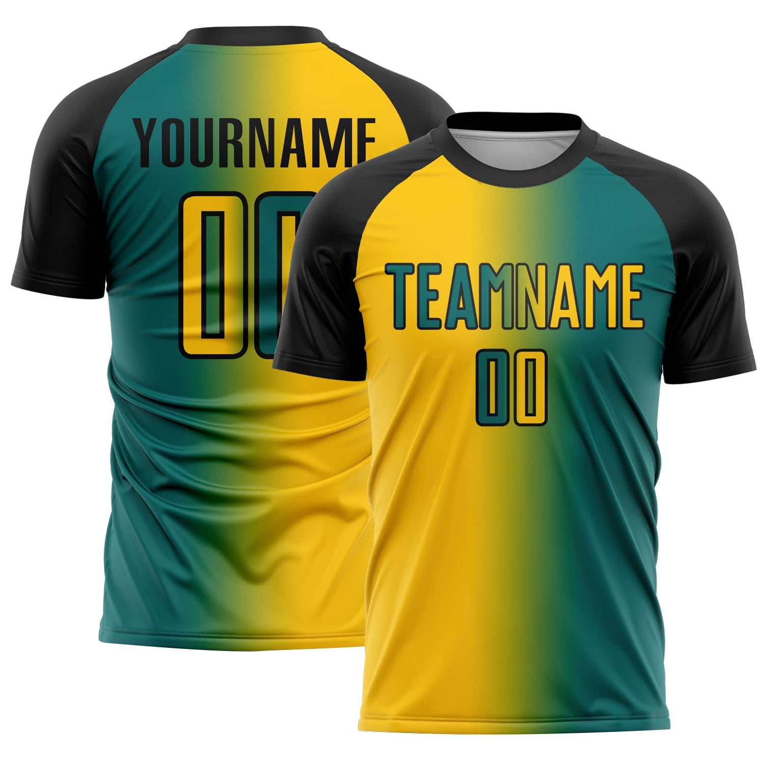 Custom Teal Yellow-Black Sublimation Gradient Fashion Soccer Uniform Jersey