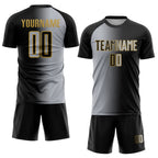 Custom Black Gray-Old Gold Sublimation Gradient Fashion Soccer Uniform Jersey