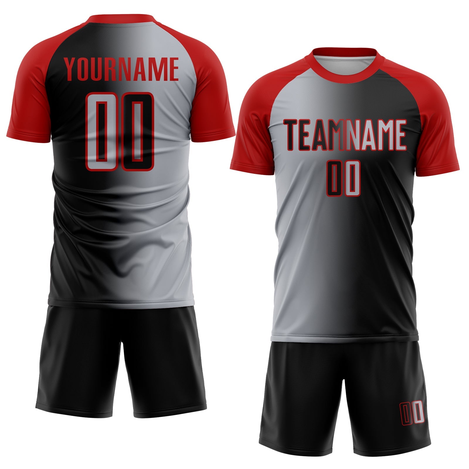 Custom Black Gray-Red Sublimation Gradient Fashion Soccer Uniform Jersey