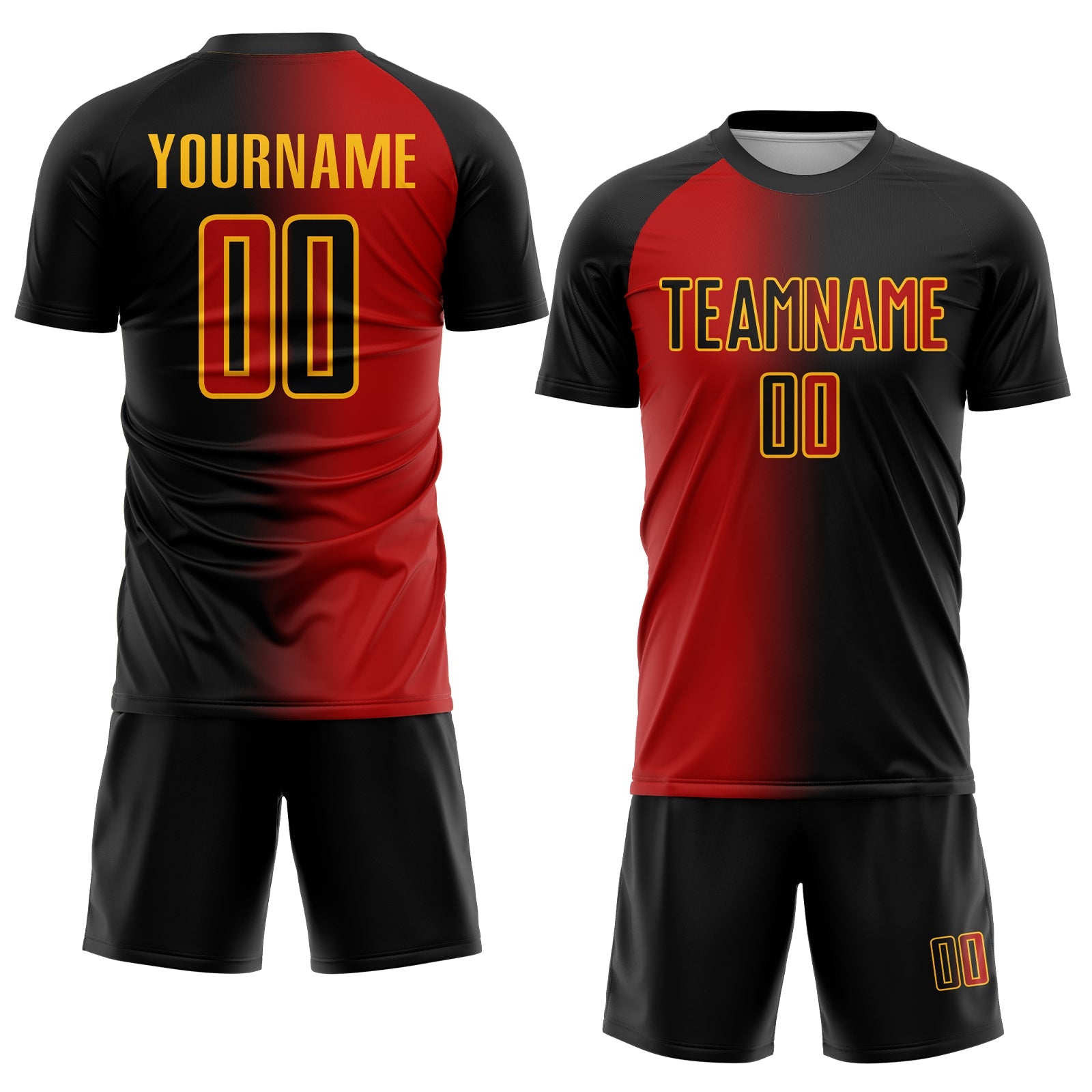 Custom Black Red-Gold Sublimation Gradient Fashion Soccer Uniform Jersey