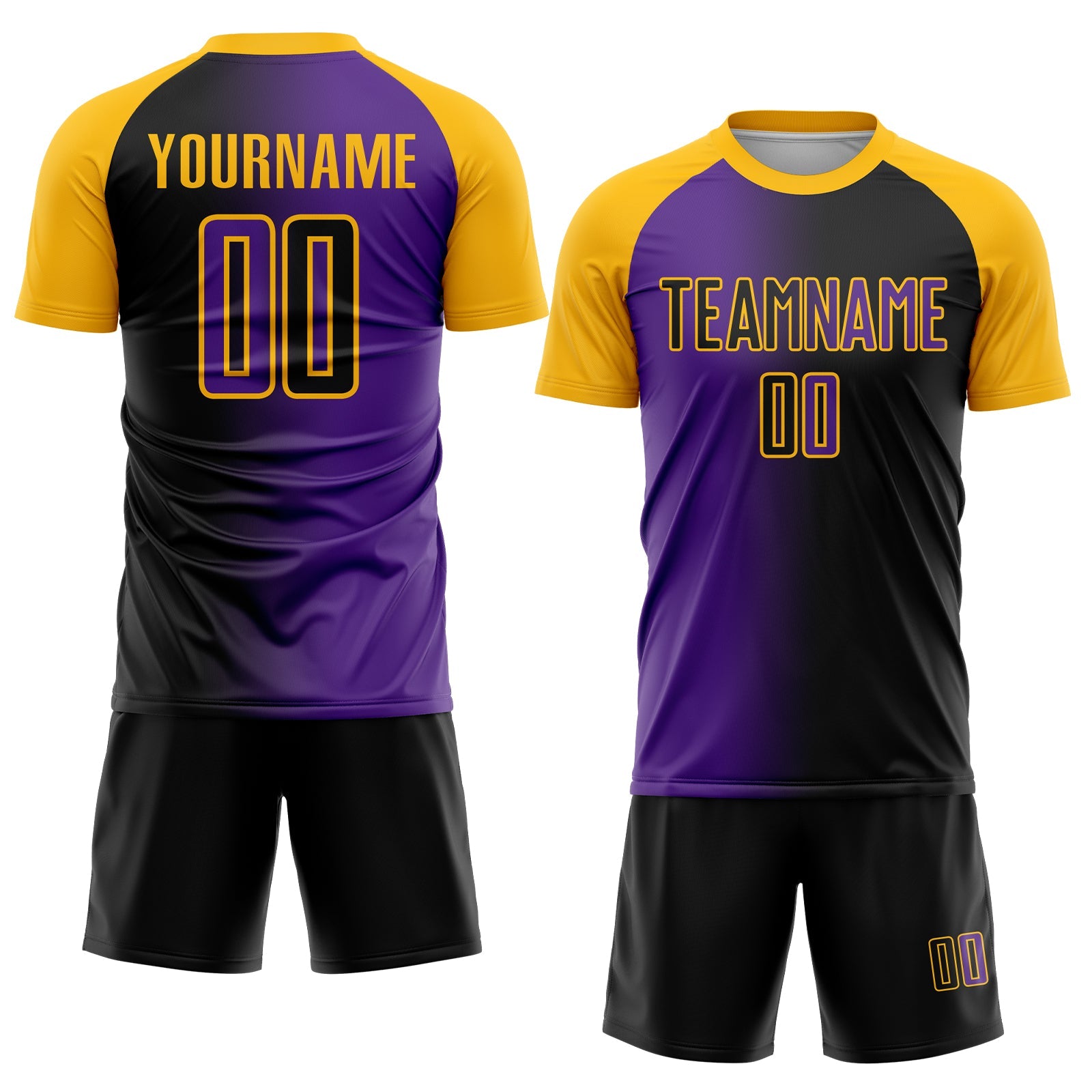 Custom Black Purple-Gold Sublimation Gradient Fashion Soccer Uniform Jersey