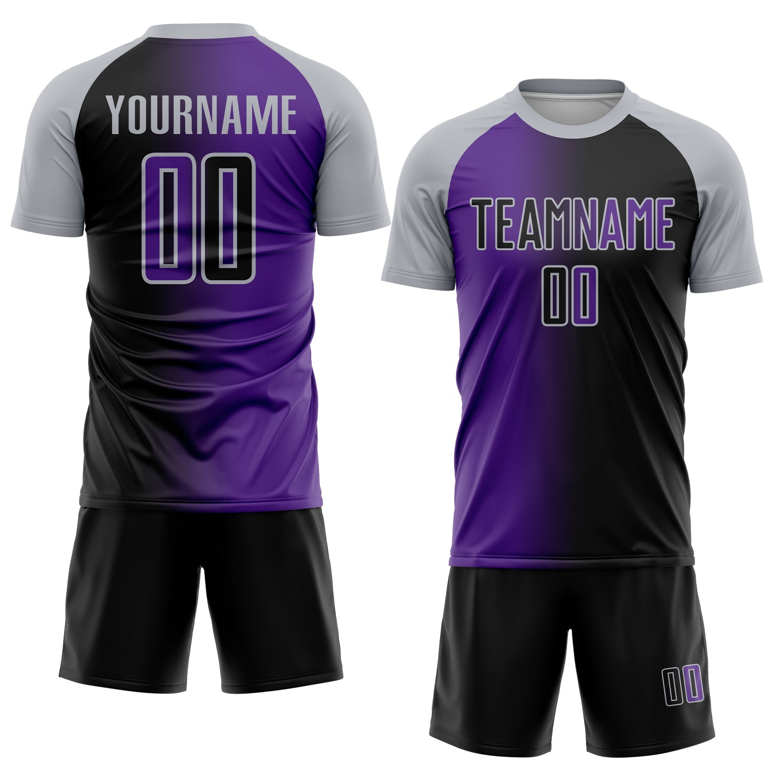 Custom Black Purple-Gray Sublimation Gradient Fashion Soccer Uniform Jersey