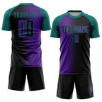 Custom Black Purple-Teal Sublimation Gradient Fashion Soccer Uniform Jersey