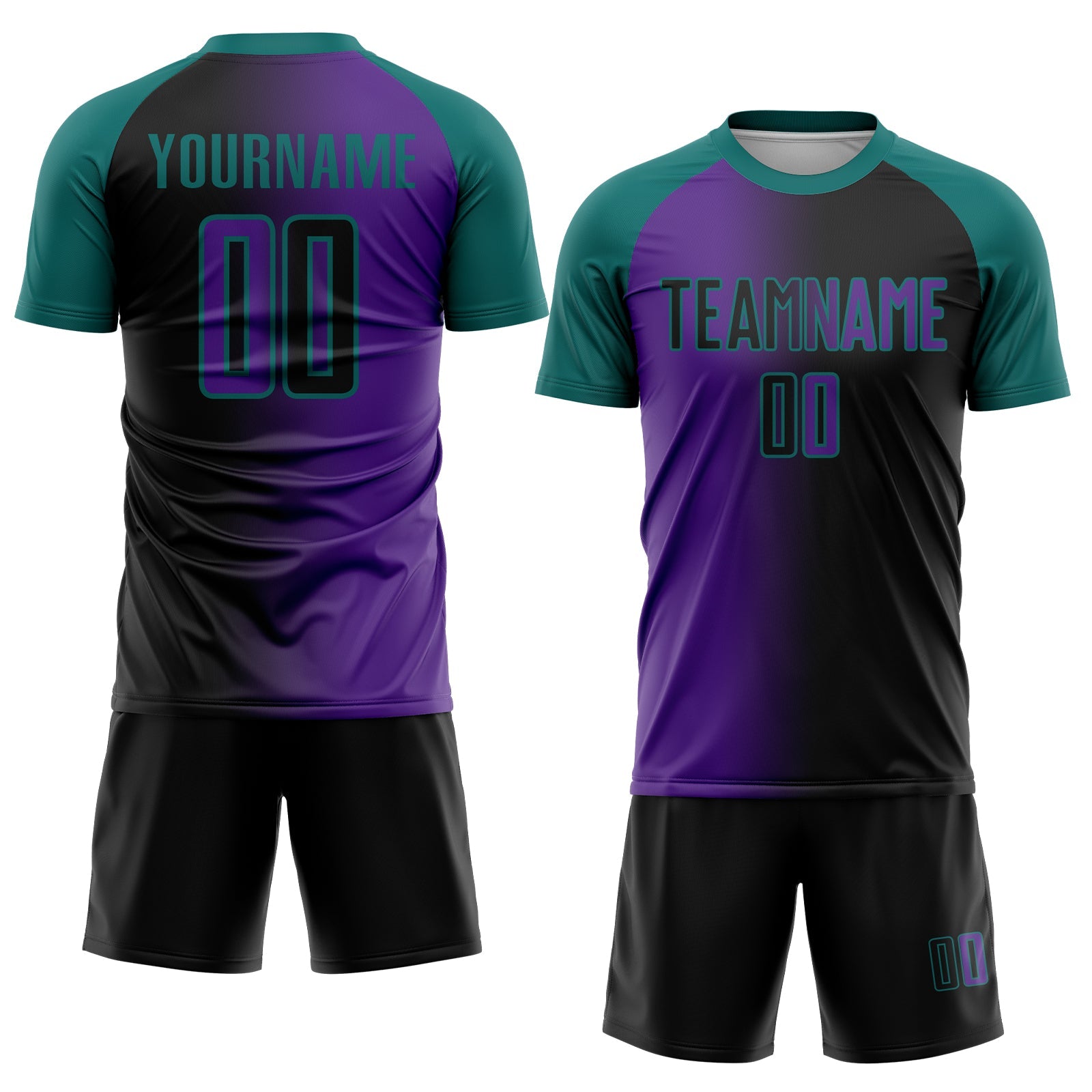 Custom Black Purple-Teal Sublimation Gradient Fashion Soccer Uniform Jersey