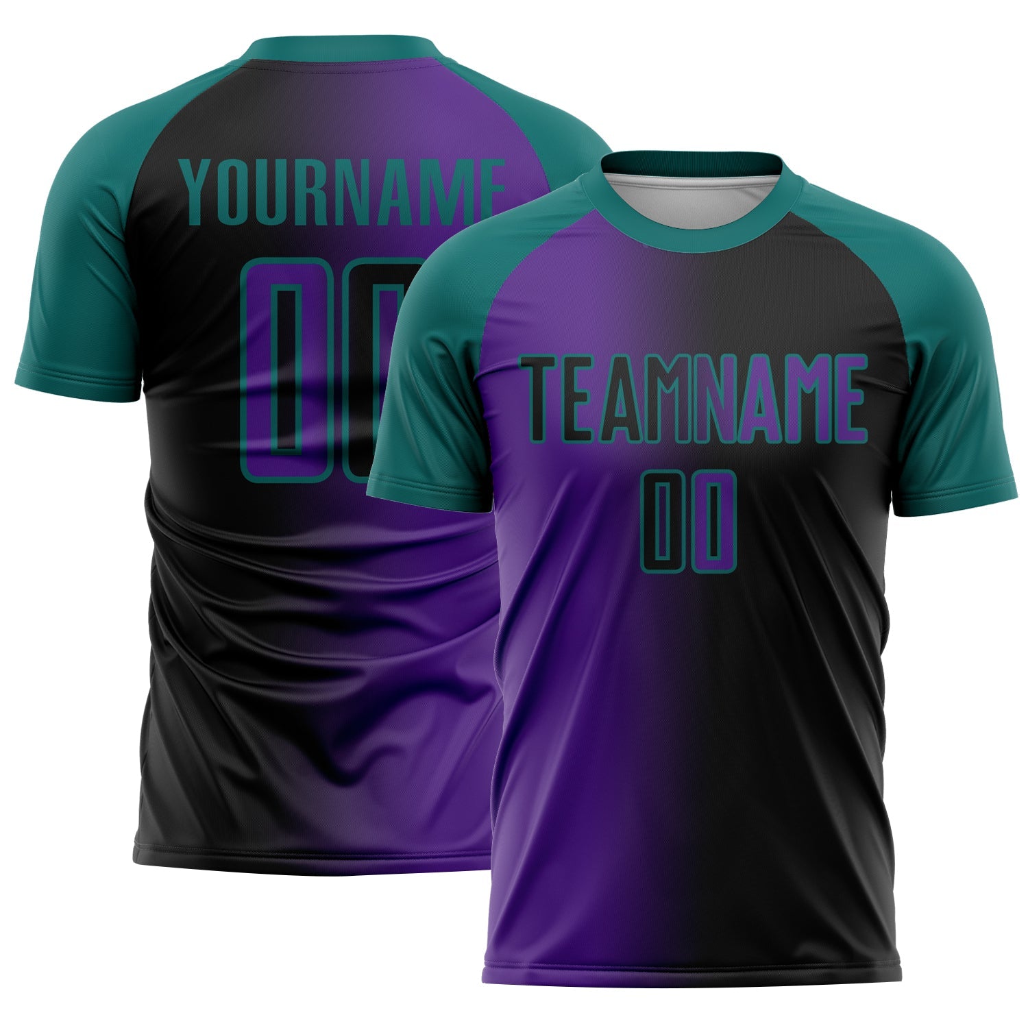 Custom Black Purple-Teal Sublimation Gradient Fashion Soccer Uniform Jersey