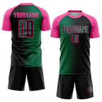 Custom Black Kelly Green-Pink Sublimation Gradient Fashion Soccer Uniform Jersey