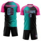 Custom Black Aqua-Pink Sublimation Gradient Fashion Soccer Uniform Jersey