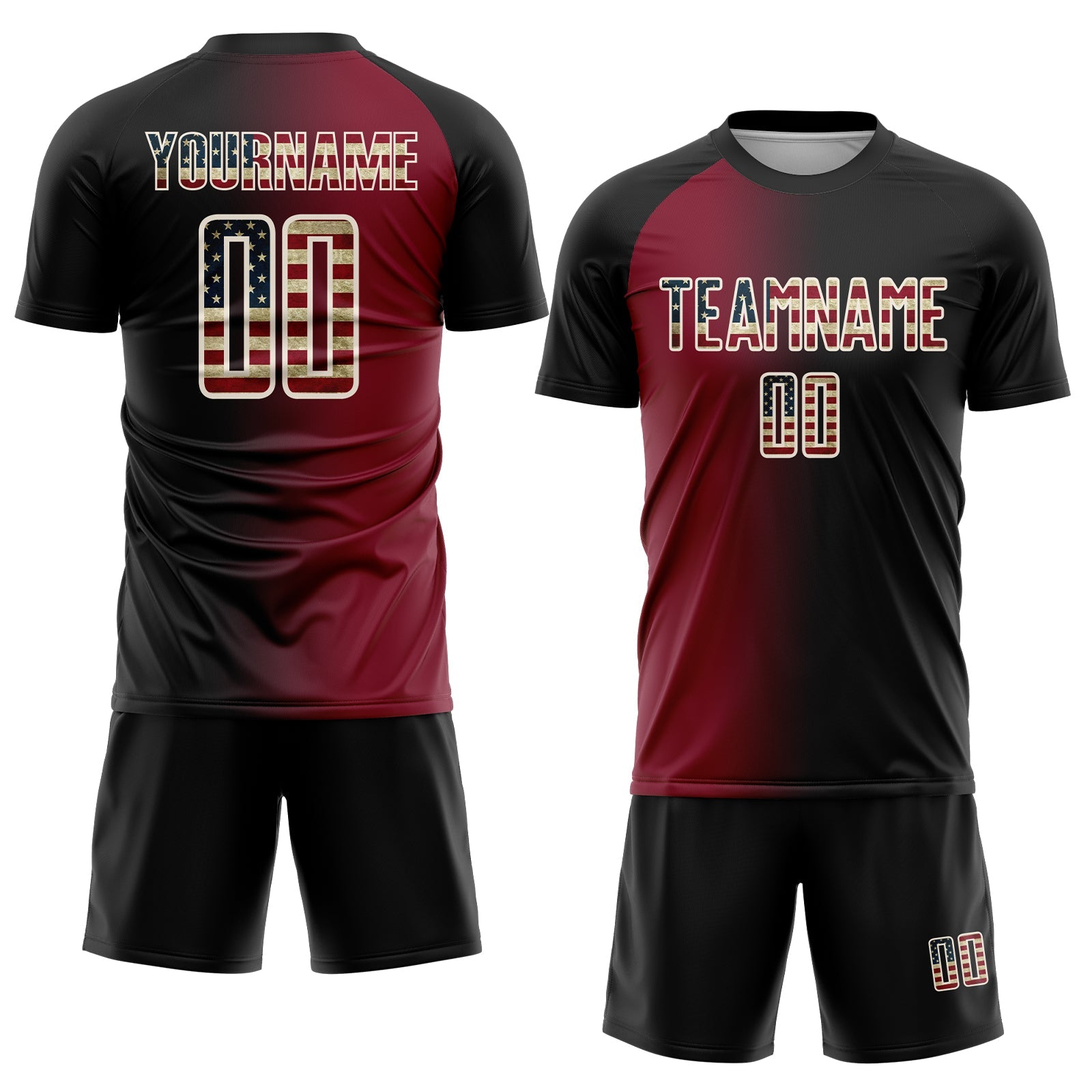 Custom Black Vintage USA Flag Crimson-Cream Sublimation Gradient Fashion Soccer Uniform Jersey