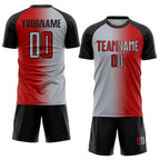 Custom Red Gray-Black Sublimation Gradient Fashion Soccer Uniform Jersey