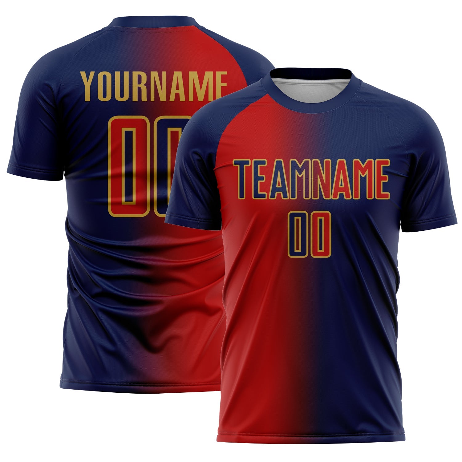 Custom Navy Red-Old Gold Sublimation Gradient Fashion Soccer Uniform Jersey