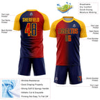 Custom Navy Red-Gold Sublimation Gradient Fashion Soccer Uniform Jersey