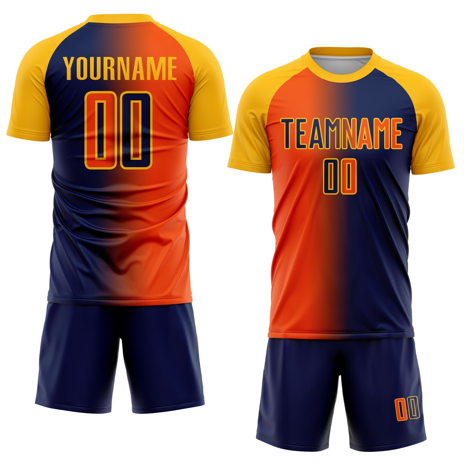 Custom Navy Orange-Gold Sublimation Gradient Fashion Soccer Uniform Jersey