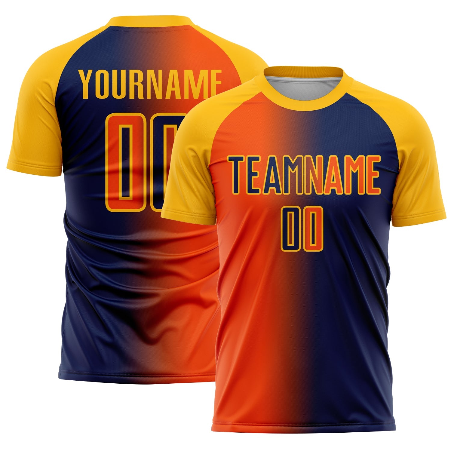 Custom Navy Orange-Gold Sublimation Gradient Fashion Soccer Uniform Jersey