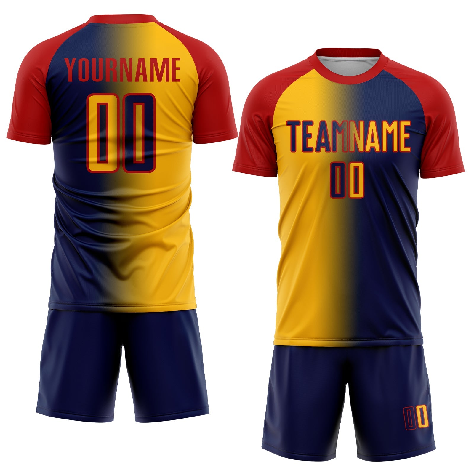 Custom Navy Gold-Red Sublimation Gradient Fashion Soccer Uniform Jersey