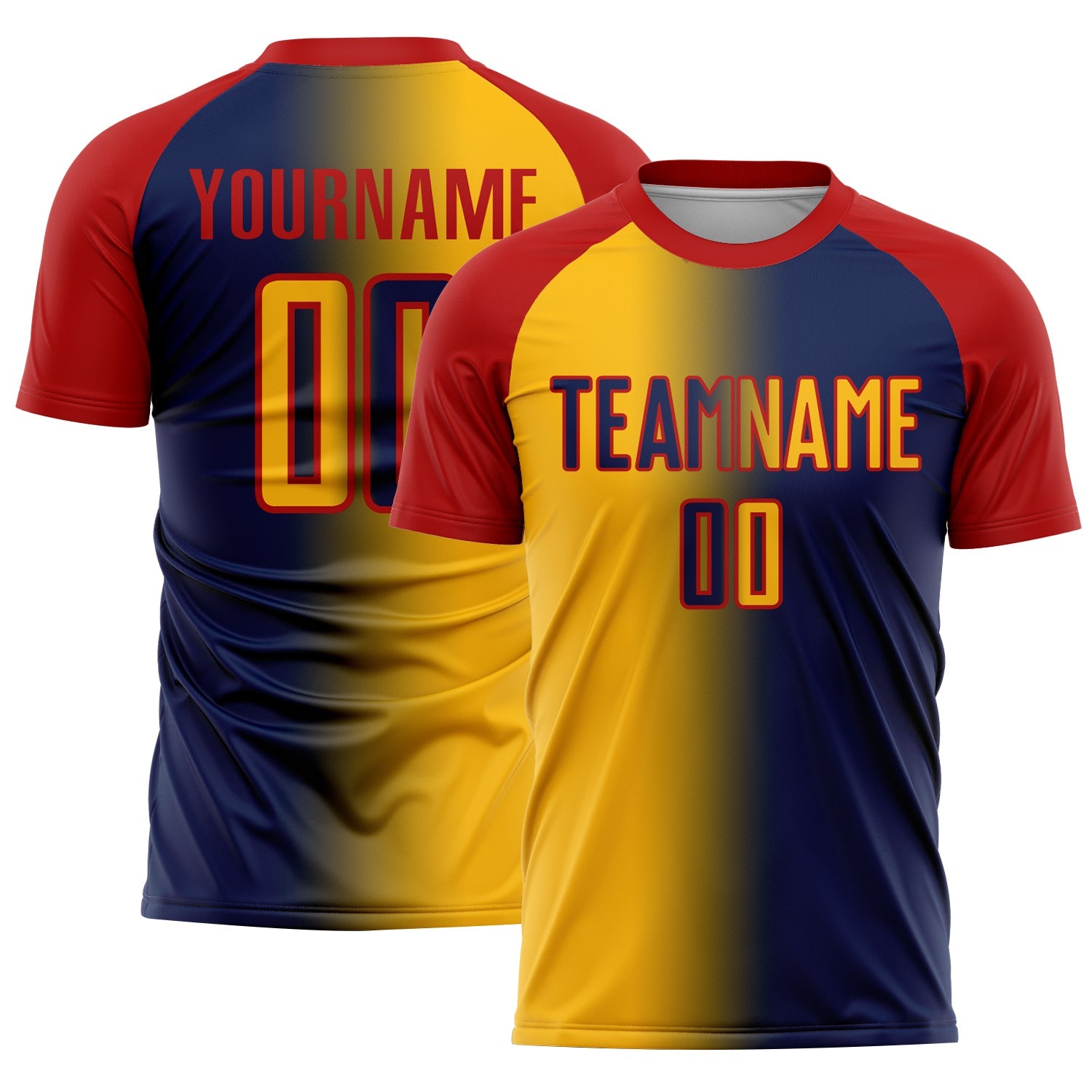Custom Navy Gold-Red Sublimation Gradient Fashion Soccer Uniform Jersey