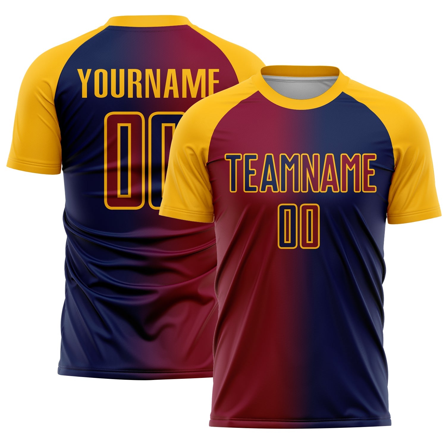 Custom Navy Maroon-Gold Sublimation Gradient Fashion Soccer Uniform Jersey