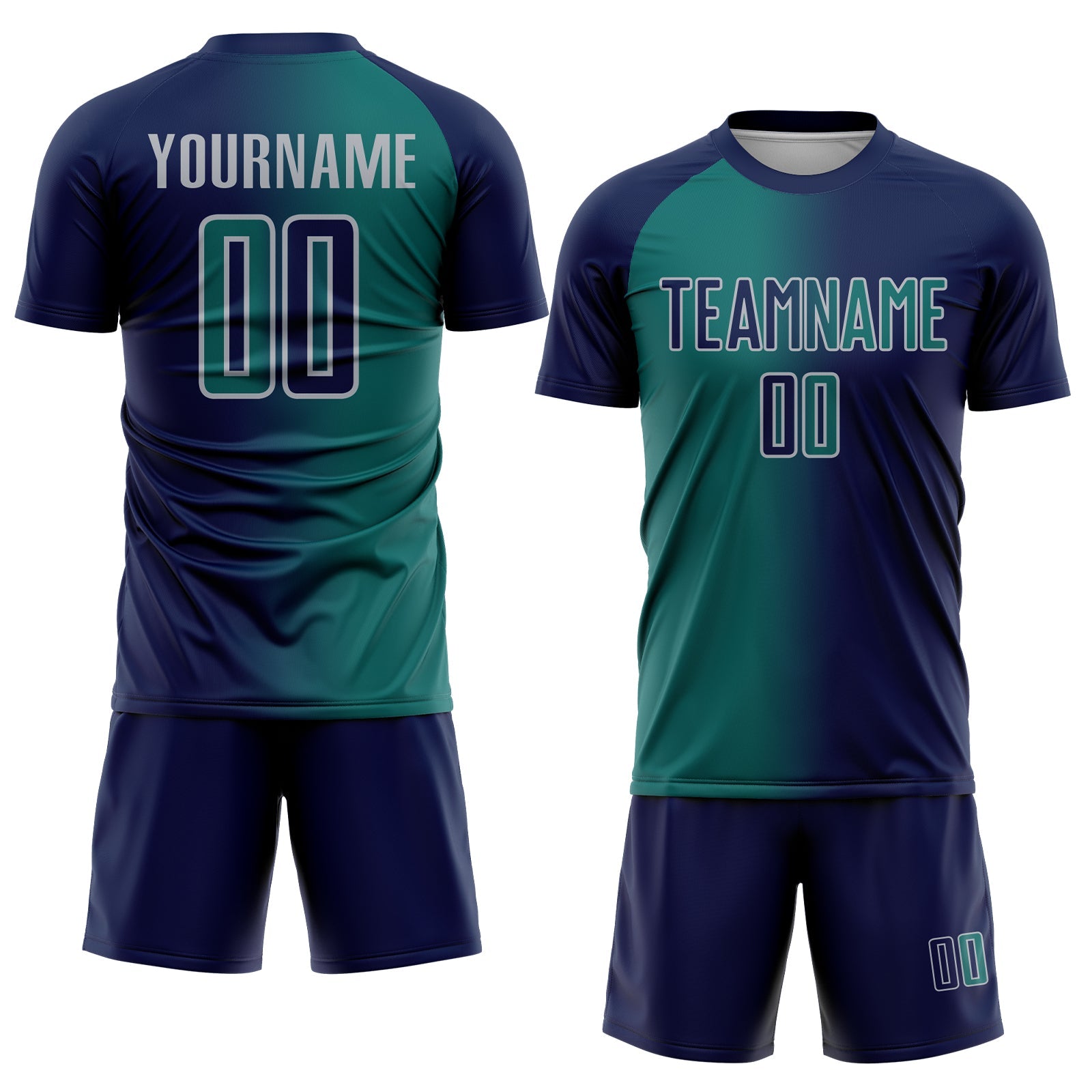 Custom Navy Teal-Gray Sublimation Gradient Fashion Soccer Uniform Jersey