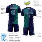 Custom Navy Teal-Gray Sublimation Gradient Fashion Soccer Uniform Jersey