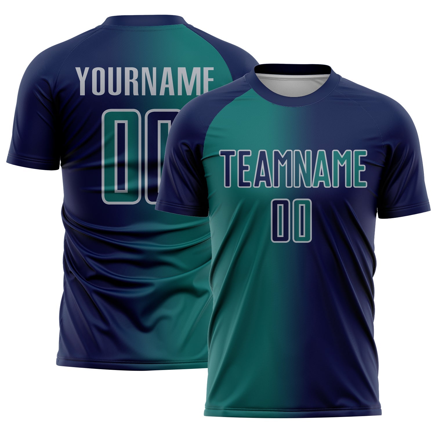 Custom Navy Teal-Gray Sublimation Gradient Fashion Soccer Uniform Jersey