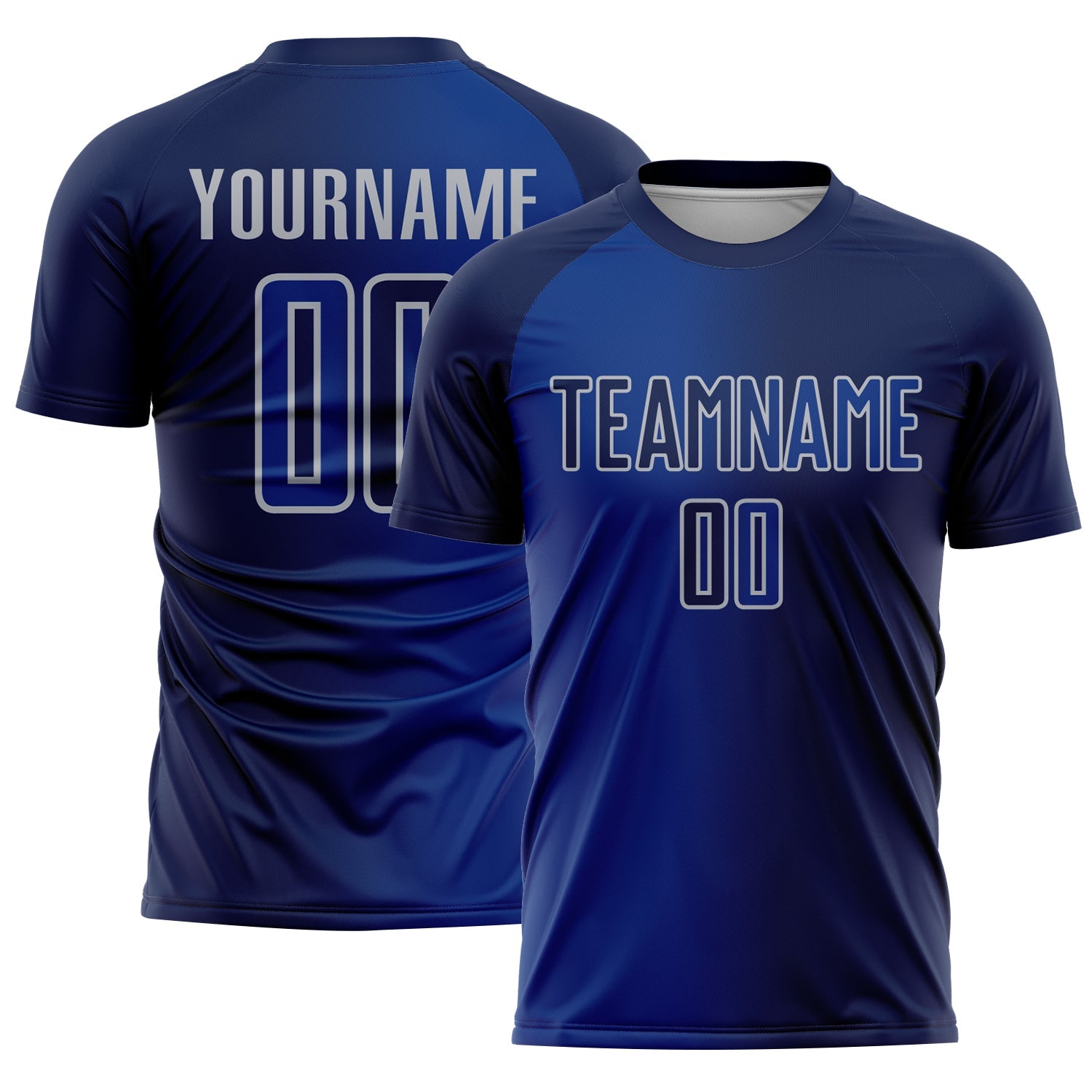 Custom Navy Royal-Gray Sublimation Gradient Fashion Soccer Uniform Jersey