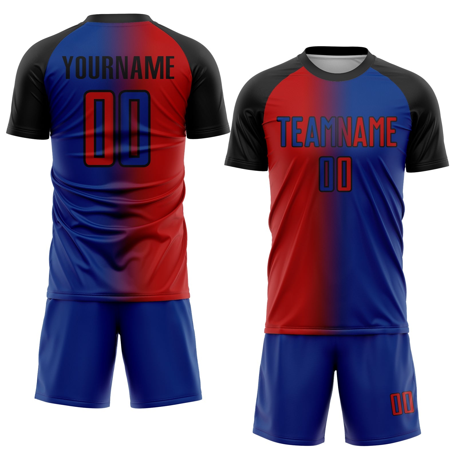 Custom Royal Red-Black Sublimation Gradient Fashion Soccer Uniform Jersey