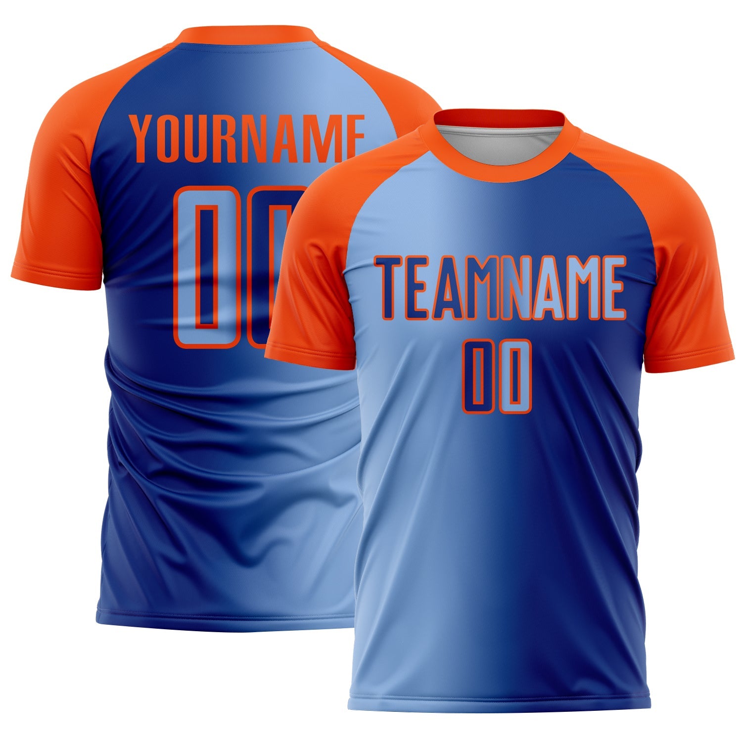 Custom Royal Light Blue-Orange Sublimation Gradient Fashion Soccer Uniform Jersey