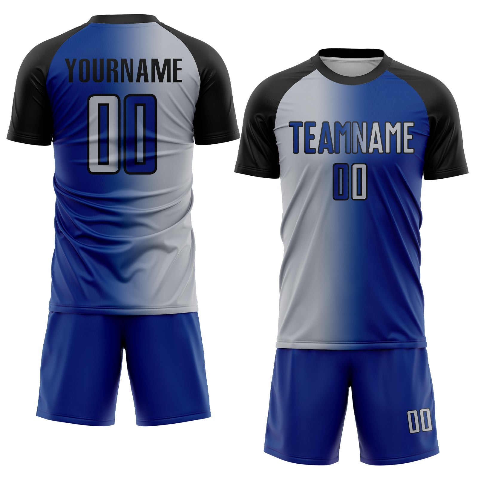 Custom Royal Gray-Black Sublimation Gradient Fashion Soccer Uniform Jersey
