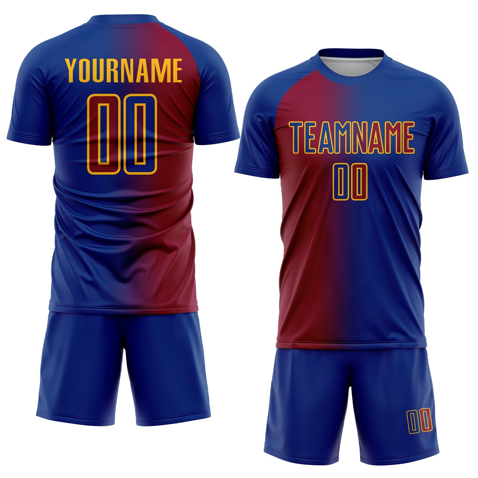 Custom Royal Maroon-Gold Sublimation Gradient Fashion Soccer Uniform Jersey