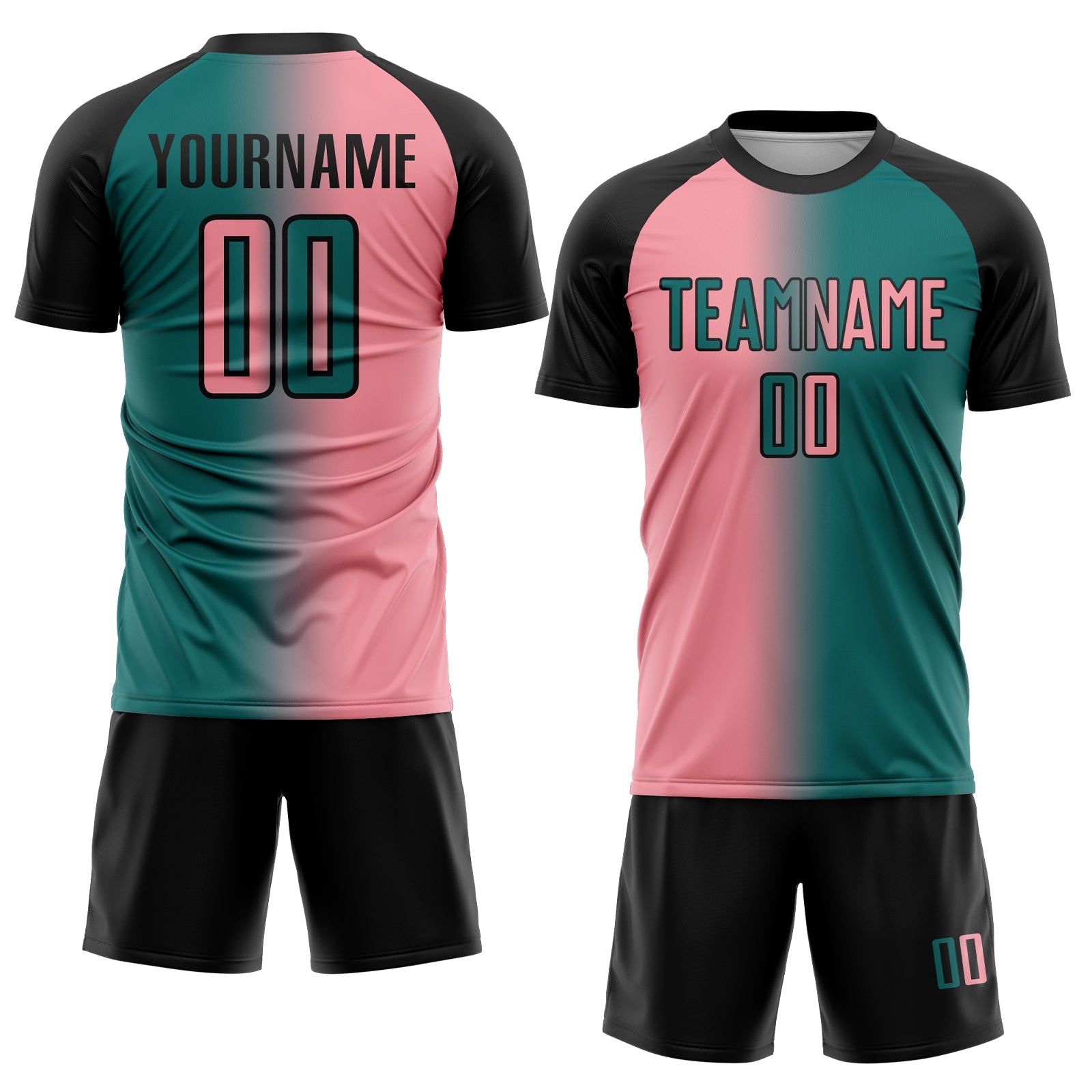 Custom Teal Medium Pink-Black Sublimation Gradient Fashion Soccer Uniform Jersey