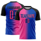 Custom Thunder Blue Pink-Black Sublimation Gradient Fashion Soccer Uniform Jersey
