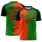 Custom Grass Green Orange-Black Sublimation Gradient Fashion Soccer Uniform Jersey