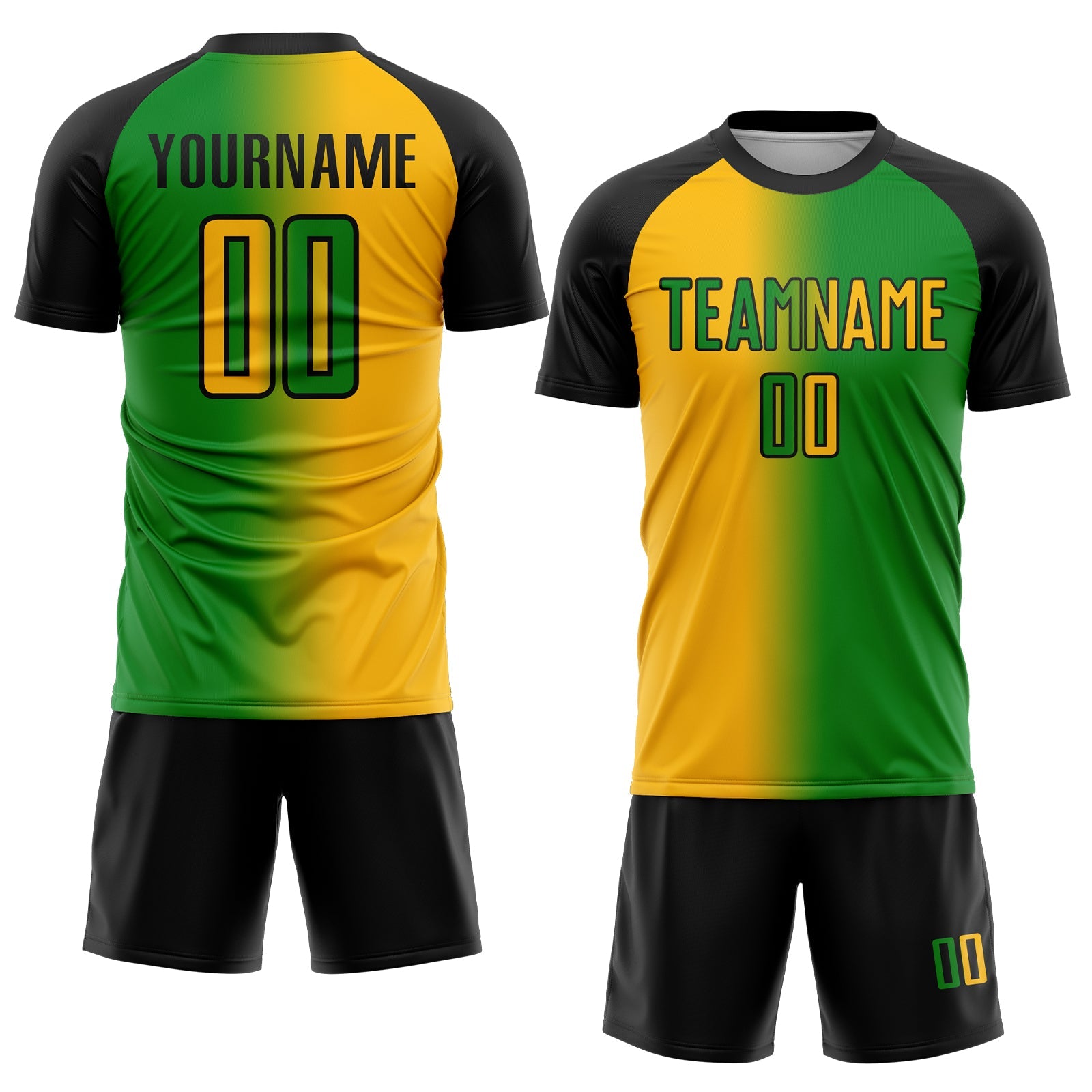 Custom Grass Green Gold-Black Sublimation Gradient Fashion Soccer Uniform Jersey