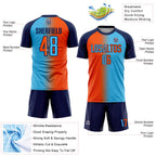 Custom Sky Blue Orange-Navy Sublimation Gradient Fashion Soccer Uniform Jersey