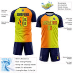Custom Neon Yellow Bay Orange-Navy Sublimation Gradient Fashion Soccer Uniform Jersey